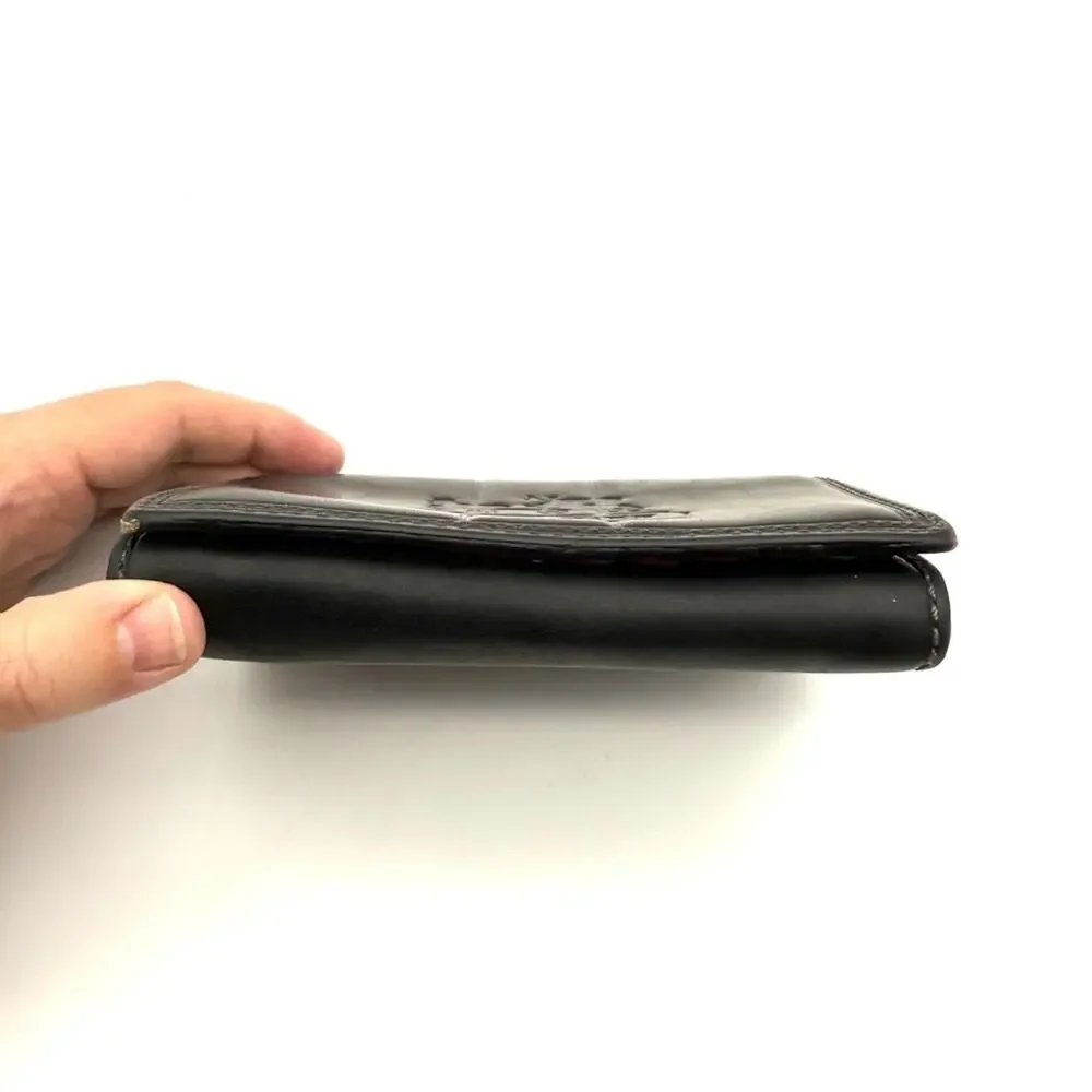 Coach Bleecker Wallet Black Leather Embossed Signature Carriage Logo Pink Lining